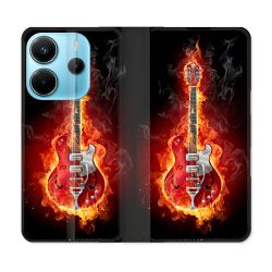 Housse Cuir Portefeuille Pour Xiaomi Redmi Note 14 4G Musique Guitare Electrique