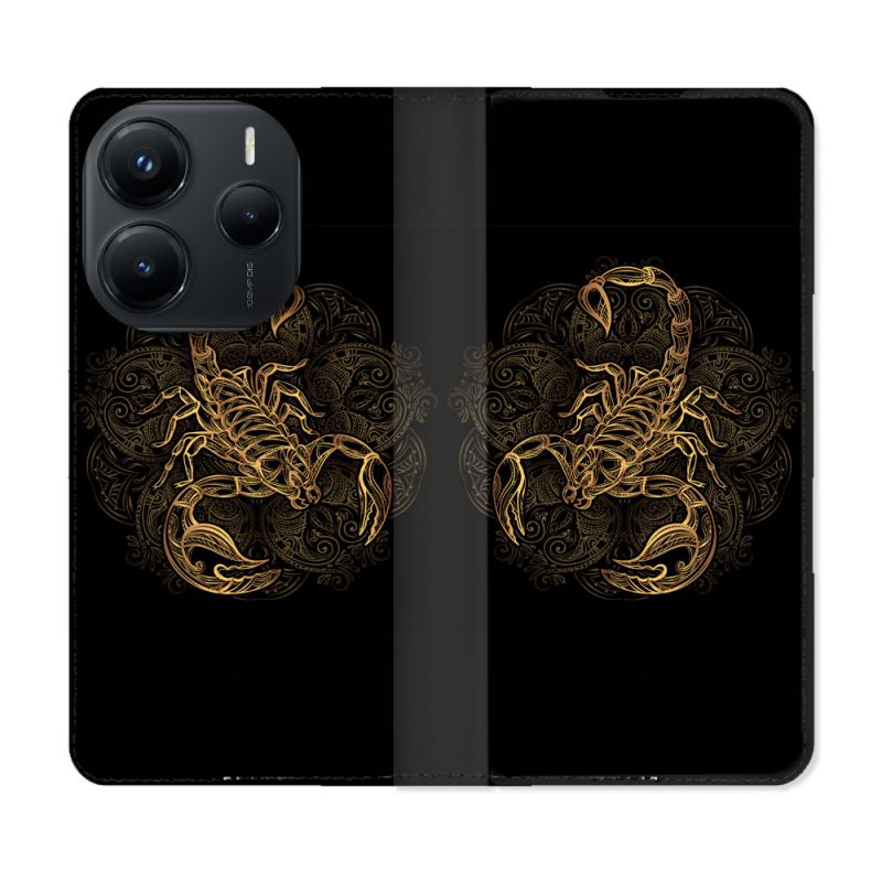 Housse Cuir Portefeuille Pour Xiaomi Redmi Note 14 5G Animal Scorpion Fresque