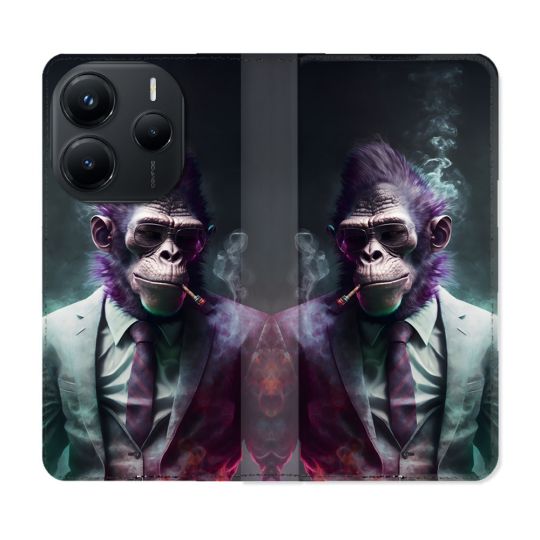 Housse Cuir Portefeuille Pour Xiaomi Redmi Note 14 5G Animal Singe Business