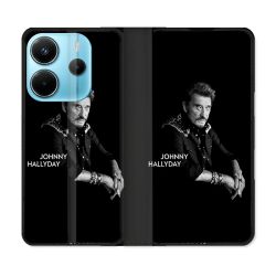 Housse Cuir Portefeuille Pour Xiaomi Redmi Note 14 4G Musique Johnny Hallyday Noir