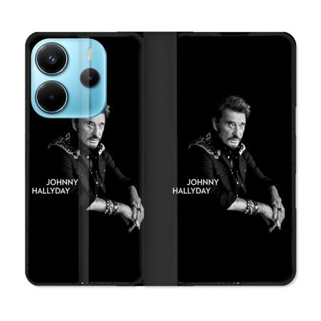 Housse Cuir Portefeuille Pour Xiaomi Redmi Note 14 4G Musique Johnny Hallyday Noir