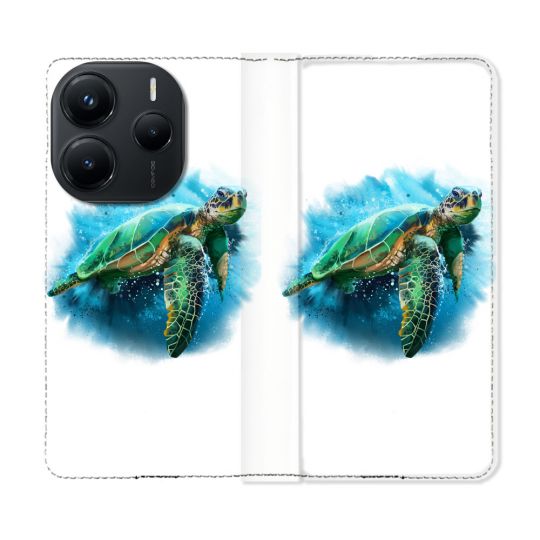Housse Cuir Portefeuille Pour Xiaomi Redmi Note 14 5G Animal Tortue Blanche multicolore
