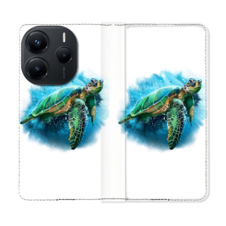 Housse Cuir Portefeuille Pour Xiaomi Redmi Note 14 5G Animal Tortue Blanche multicolore
