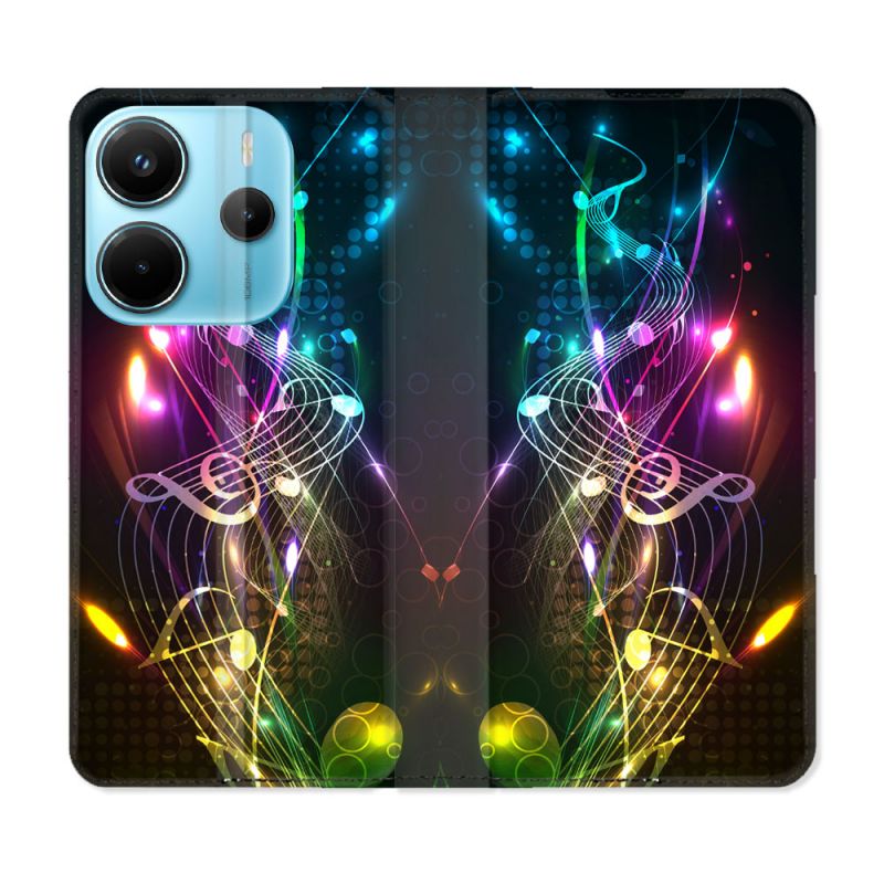 Housse Cuir Portefeuille Pour Xiaomi Redmi Note 14 4G Musique Partition Multicolore