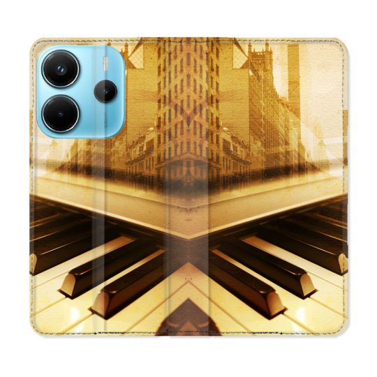 Housse Cuir Portefeuille Pour Xiaomi Redmi Note 14 4G Musique Piano Retro