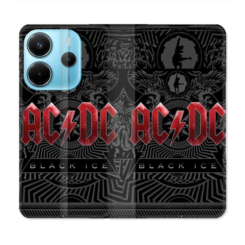 Housse Cuir Portefeuille Pour Xiaomi Redmi Note 14 4G Musique Rock ACDC Rouge