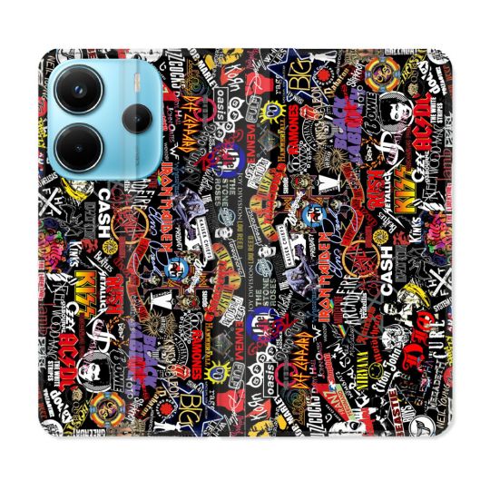 Housse Cuir Portefeuille Pour Xiaomi Redmi Note 14 4G Musique Rock Groupe