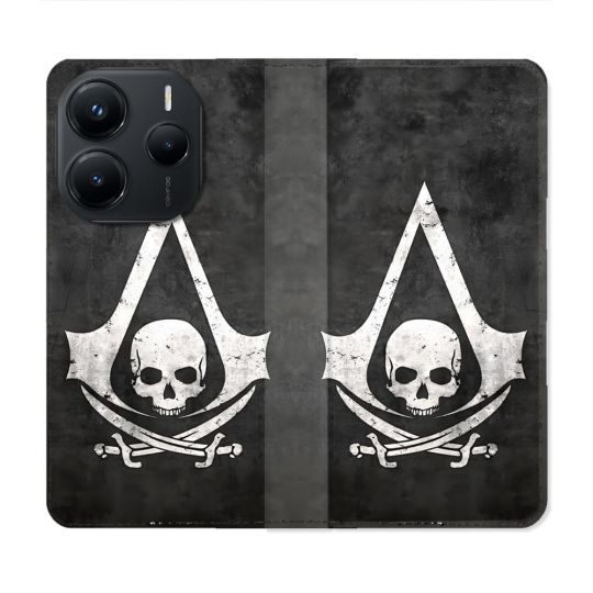 Housse Cuir Portefeuille Pour Xiaomi Redmi Note 14 5G Assassin Creed Tete Mort