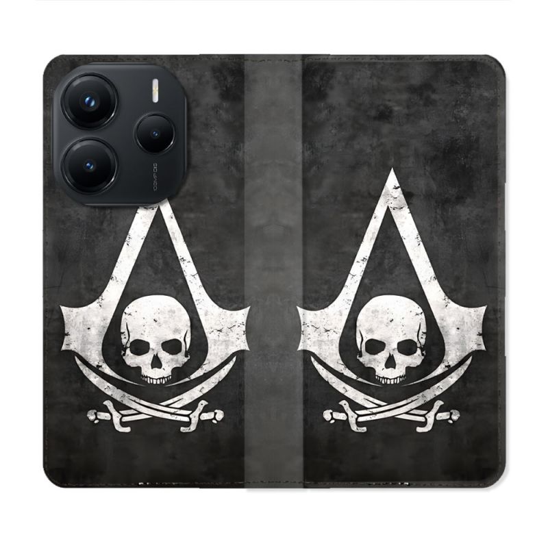 Housse Cuir Portefeuille Pour Xiaomi Redmi Note 14 5G Assassin Creed Tete Mort