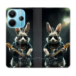 Housse Cuir Portefeuille Pour Xiaomi Redmi Note 14 4G Musique Rock Lapin