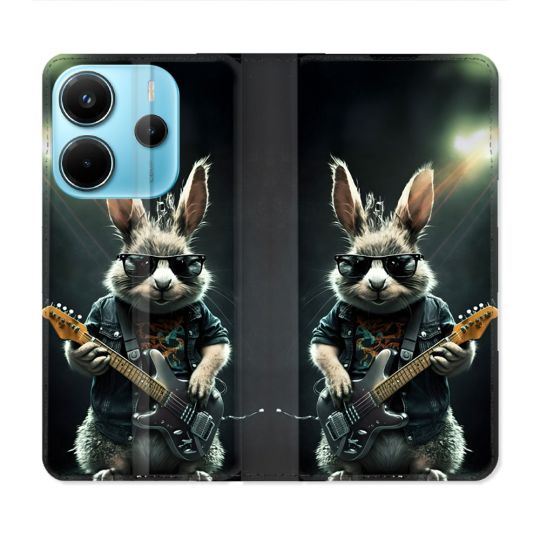 Housse Cuir Portefeuille Pour Xiaomi Redmi Note 14 4G Musique Rock Lapin