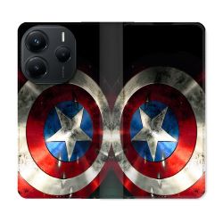 Housse Cuir Portefeuille Pour Xiaomi Redmi Note 14 5G Captain America Bouclier