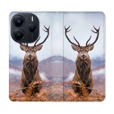 Housse Cuir Portefeuille Pour Xiaomi Redmi Note 14 5G Chasse Chevreuil Montagne