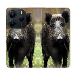 Housse Cuir Portefeuille Pour Xiaomi Redmi Note 14 5G Chasse Sanglier bois