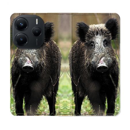 Housse Cuir Portefeuille Pour Xiaomi Redmi Note 14 5G Chasse Sanglier bois