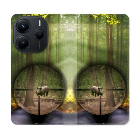 Housse Cuir Portefeuille Pour Xiaomi Redmi Note 14 5G Chasse Sanglier Viseur
