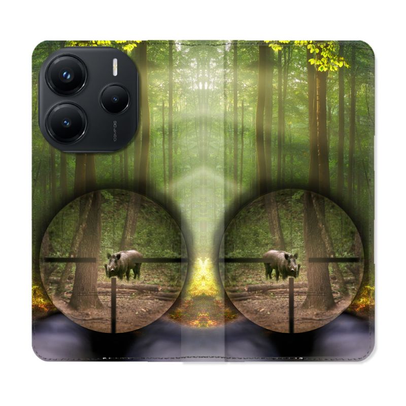 Housse Cuir Portefeuille Pour Xiaomi Redmi Note 14 5G Chasse Sanglier Viseur