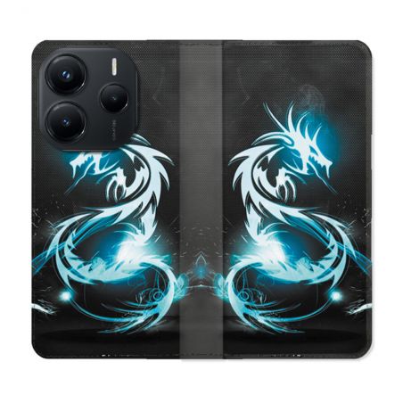 Housse Cuir Portefeuille Pour Xiaomi Redmi Note 14 5G Fantastique Dragon Bleu