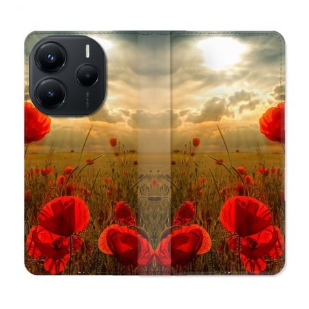 Housse Cuir Portefeuille Pour Xiaomi Redmi Note 14 5G Fleur Coquelicot
