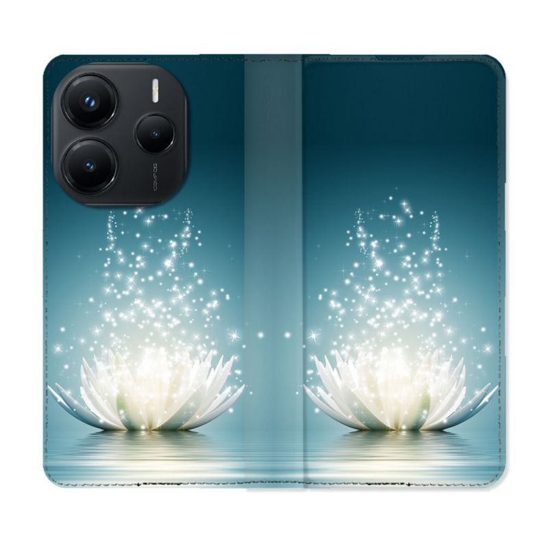 Housse Cuir Portefeuille Pour Xiaomi Redmi Note 14 5G Fleur Lotus Blanc