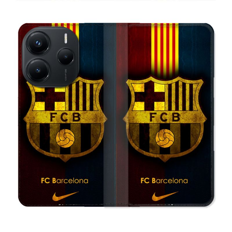 Housse Cuir Portefeuille Pour Xiaomi Redmi Note 14 5G Foot FC Barcelone Vintage