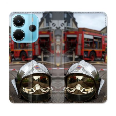 Housse Cuir Portefeuille Pour Xiaomi Redmi Note 14 4G Pompier Casque Camion