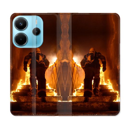 Housse Cuir Portefeuille Pour Xiaomi Redmi Note 14 4G Pompier Escalier