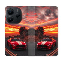 Housse Cuir Portefeuille Pour Xiaomi Redmi Note 14 5G Ford Mustang GT500 Rouge