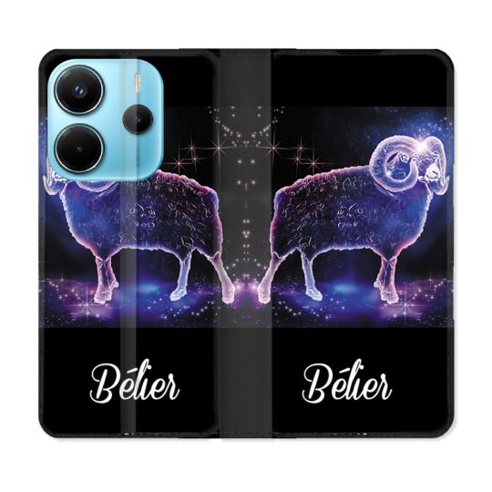 Housse Cuir Portefeuille Pour Xiaomi Redmi Note 14 4G Signe Zodiaque 2 Bélier