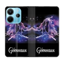 Housse Cuir Portefeuille Pour Xiaomi Redmi Note 14 4G Signe Zodiaque 2 Gémeaux