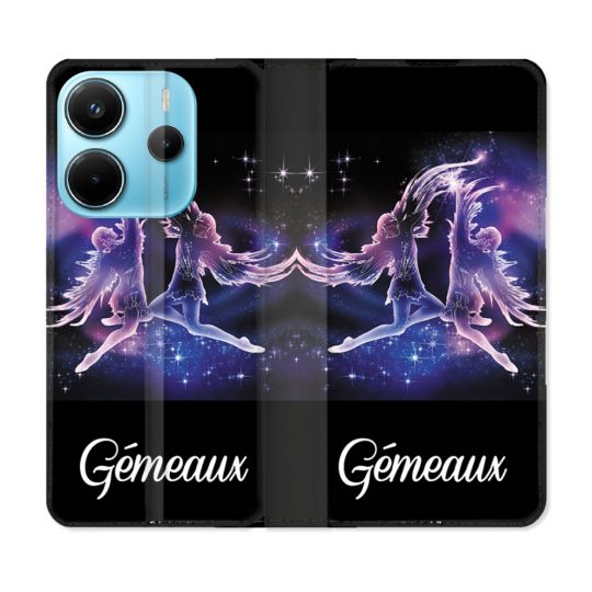 Housse Cuir Portefeuille Pour Xiaomi Redmi Note 14 4G Signe Zodiaque 2 Gémeaux