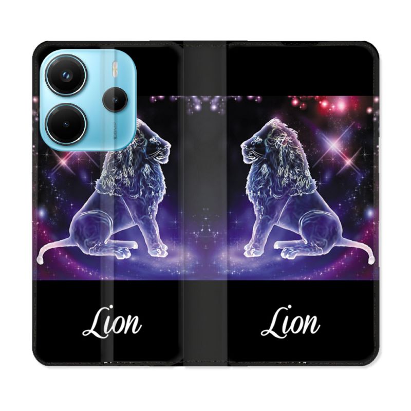 Housse Cuir Portefeuille Pour Xiaomi Redmi Note 14 4G Signe Zodiaque 2 Lion