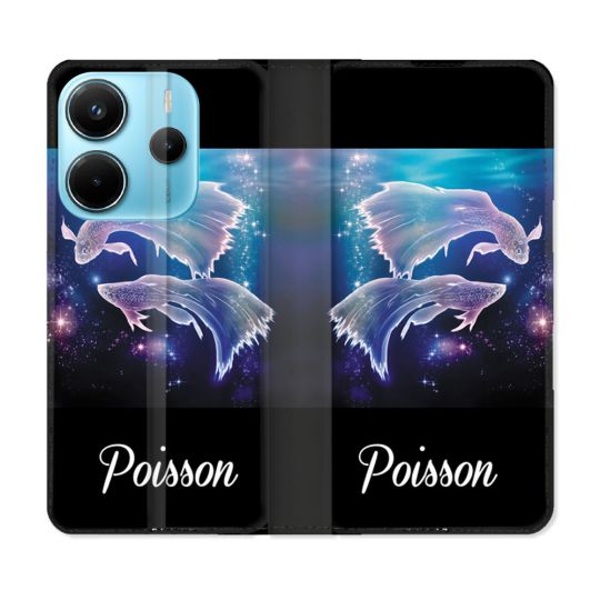 Housse Cuir Portefeuille Pour Xiaomi Redmi Note 14 4G Signe Zodiaque 2 Poisson