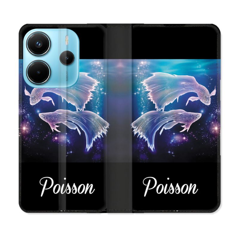 Housse Cuir Portefeuille Pour Xiaomi Redmi Note 14 4G Signe Zodiaque 2 Poisson