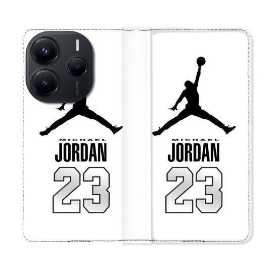 Housse Cuir Portefeuille Pour Xiaomi Redmi Note 14 5G Jordan 23 Blanc