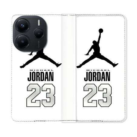 Housse Cuir Portefeuille Pour Xiaomi Redmi Note 14 5G Jordan 23 Blanc