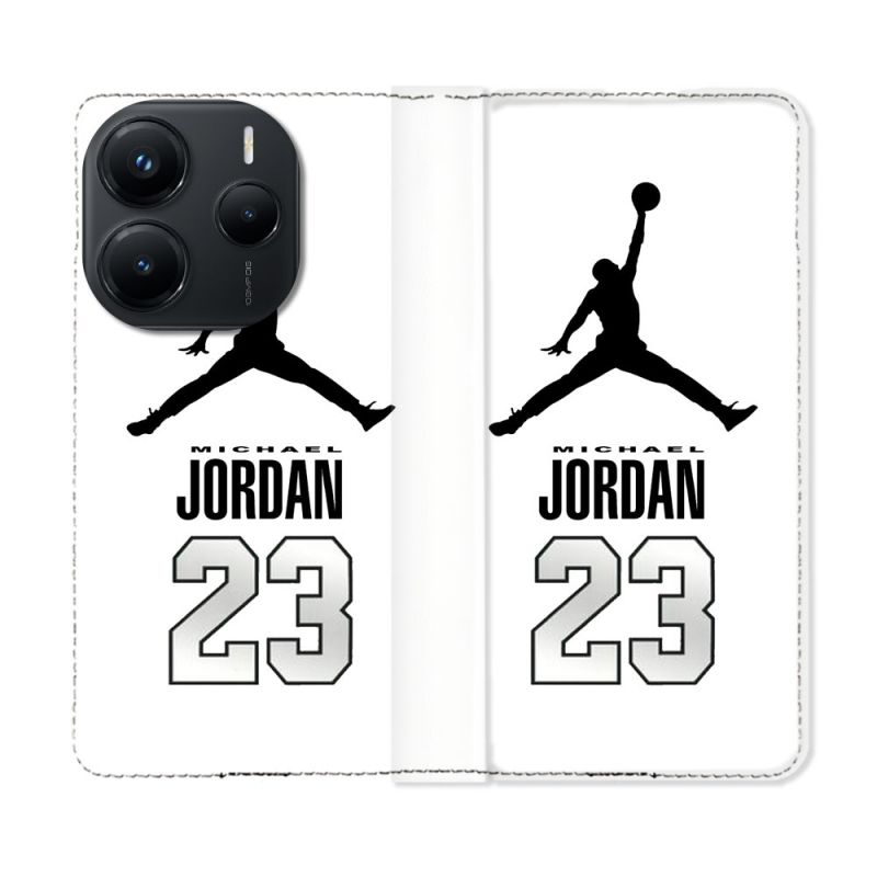 Housse Cuir Portefeuille Pour Xiaomi Redmi Note 14 5G Jordan 23 Blanc