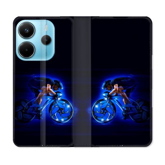 Housse Cuir Portefeuille Pour Xiaomi Redmi Note 14 4G Sport Cyclisme Bleu
