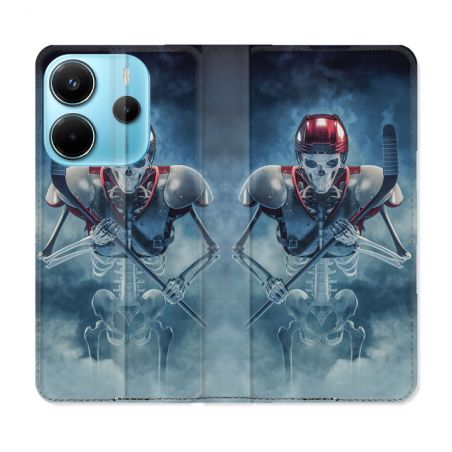 Housse Cuir Portefeuille Pour Xiaomi Redmi Note 14 4G Sport Hockey Squelette