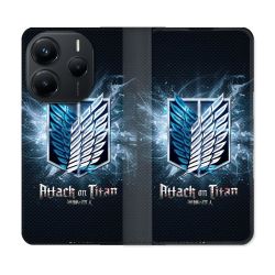 Housse Cuir Portefeuille Pour Xiaomi Redmi Note 14 5G Manga Attaque Titans Noir