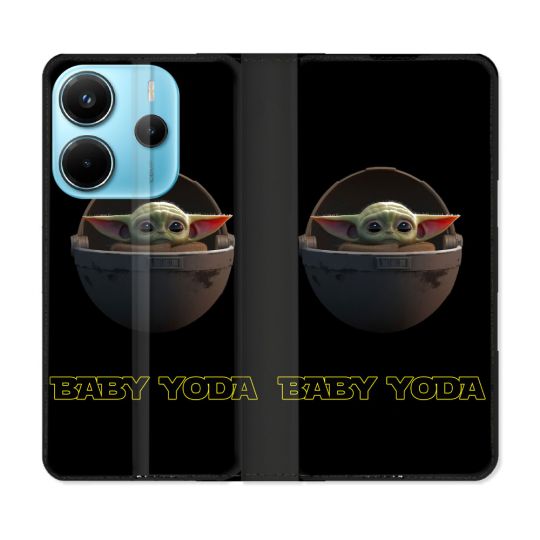 Housse Cuir Portefeuille Pour Xiaomi Redmi Note 14 4G Star Wars - Yoda bebe noir