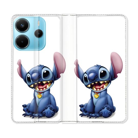 Housse Cuir Portefeuille Pour Xiaomi Redmi Note 14 4G Stitch Blanc