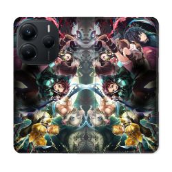 Housse Cuir Portefeuille Pour Xiaomi Redmi Note 14 5G Manga Demon Slayer Groupe