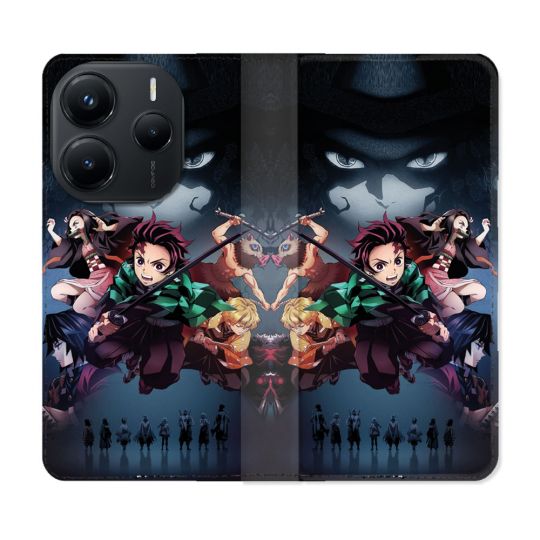 Housse Cuir Portefeuille Pour Xiaomi Redmi Note 14 5G Manga Demon Slayer Noir