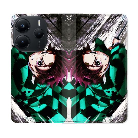 Housse Cuir Portefeuille Pour Xiaomi Redmi Note 14 5G Manga Demon Slayer Tanjiro
