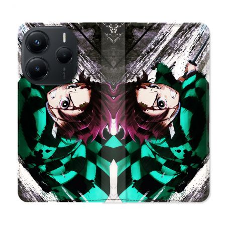 Housse Cuir Portefeuille Pour Xiaomi Redmi Note 14 5G Manga Demon Slayer Tanjiro