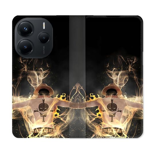 Housse Cuir Portefeuille Pour Xiaomi Redmi Note 14 5G Manga One Piece Ace Noir