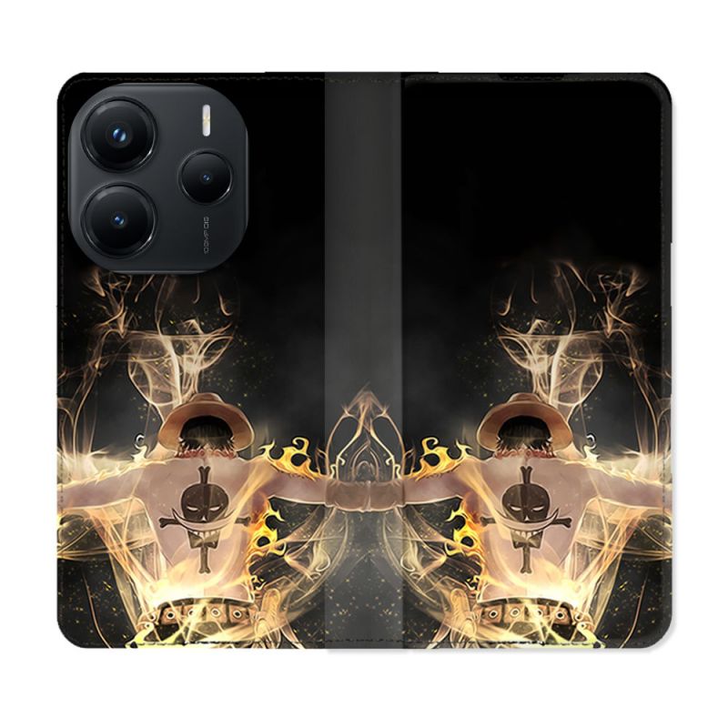 Housse Cuir Portefeuille Pour Xiaomi Redmi Note 14 5G Manga One Piece Ace Noir