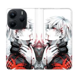 Housse Cuir Portefeuille Pour Xiaomi Redmi Note 14 5G Manga Tokyo Ghoul Kaneki Blanc