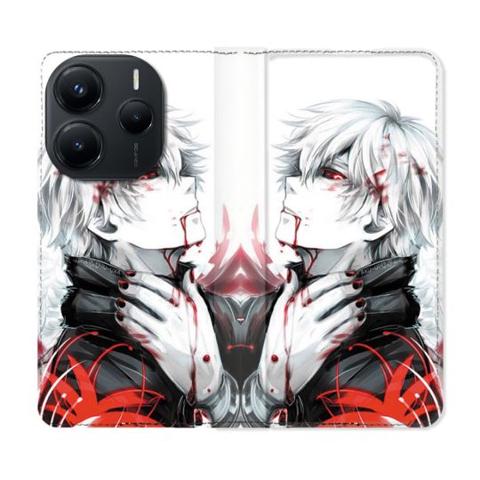 Housse Cuir Portefeuille Pour Xiaomi Redmi Note 14 5G Manga Tokyo Ghoul Kaneki Blanc
